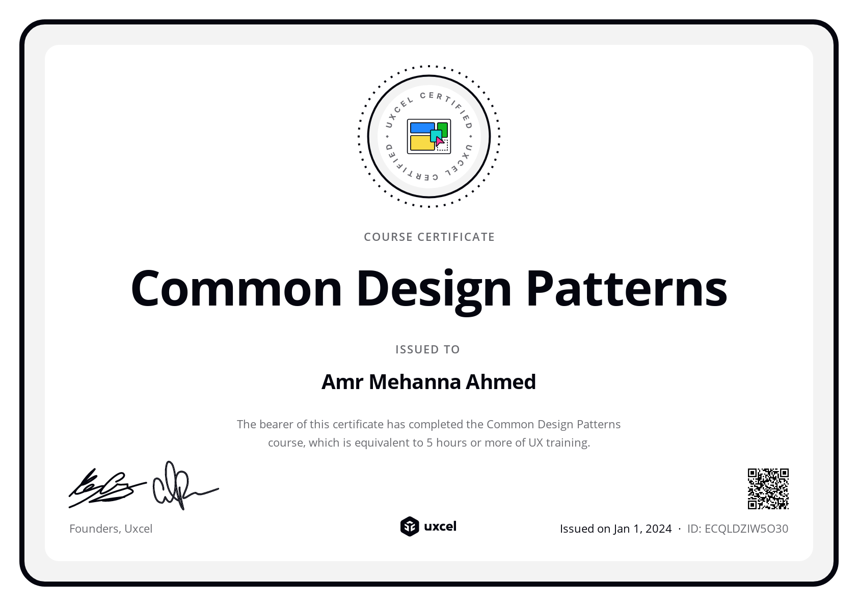 Amr Mehanna Ahmed's certificate